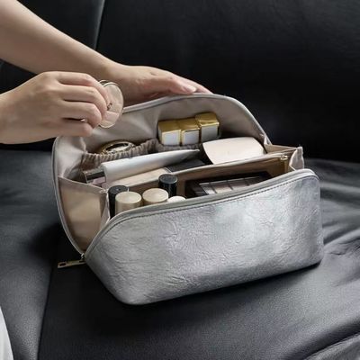 Women's Large Capacity Portable Luxury Makeup Bags 2025 New Silver Waterproof Toiletry Travel Daily Organizer Cosmetic Pouch