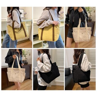 Large Capacity Tote Canvas Bag Work & Outings Stylish Commuting Versatile Literary Student Style Book-Carrying Shoulder Bag