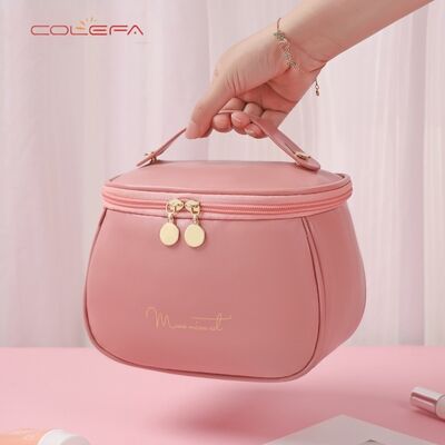 New Waterproof Cosmetic Bag PU Leather Minimalist Design Zipper Closure with Large Capacity Storage Portable and High-Quality