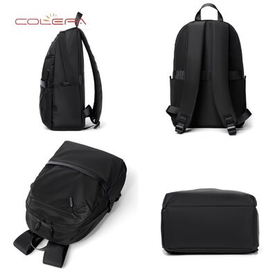 Men's Business Polyester Backpack Large Capacity Laptop Black Portable Backpack Lightweight Soft Backpack Wholesale with Custom LOGO
