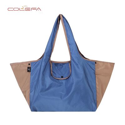 Polyester Foldable Shopping Bag Portable Lightweight Large Capacity Eco-Friendly Tote Side Contrast Color Dual-Use Bag with Logo