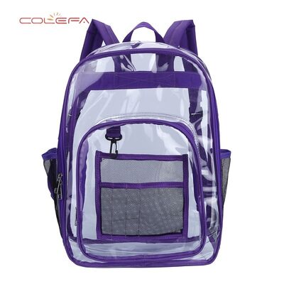 Colefa Manufacturer Direct Transparent PVC Made Backpacks LightWeight Transparent Color Waterproof Large-Capacity Student Backpacks with Customizable Logos