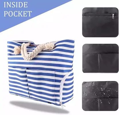 Extra Large Zipper Washable Beach Tote Two Compartment Waterproof With Front Pocket
