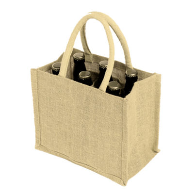 Custom Logo Printable 6 Bottle Wine Tote Bag Wasable Burlap Jute With Divider