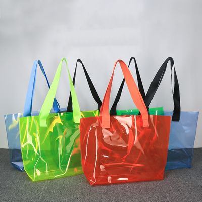 PVC Handheld Shopping Bags Clear Waterproof Large Capacity Shopping Bags Fashion-Worthy Colorful Gift Bag with Custom LOGO