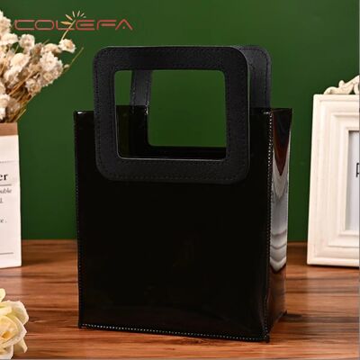 Customized Black PVC Handheld Bag Glossy Laser Fashion-Style Gift Bag Wedding Favor Handle Open Closure Shopping Bag