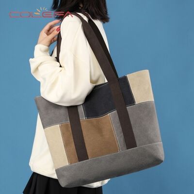 New Style Shoulder Tote Bag Ladies Minimalist Fashion Korean-Style Large Capacity Color-Blocked Patchwork Versatile Canvas Bag