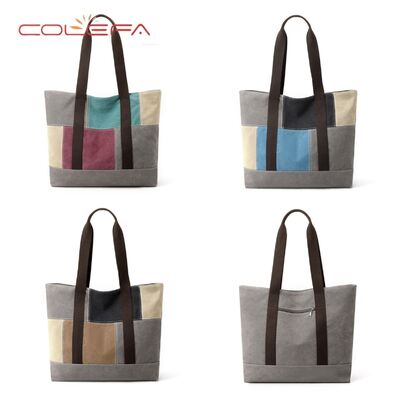 New Style Shoulder Tote Bag Ladies Minimalist Fashion Korean-Style Large Capacity Color-Blocked Patchwork Versatile Canvas Bag