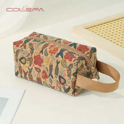New Casual Fashion Women's Cosmetic Bag Ethnic-Style Handheld Large-Capacity Eco Bark Cork Makeup Bag Rectangular Storage Pouch