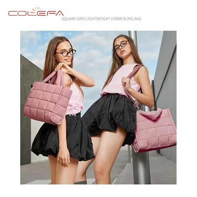 Quilted Cotton Crossbody Bag Lightweight Puffy Tote with Large Capacity Adjustable Shoulder Strap for Shoulder Carry