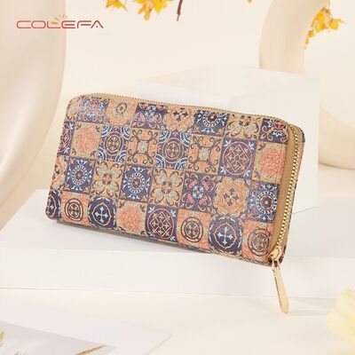 Retro Women's Long-Style Zippered Wallet Phone Case with Printing Bestseller Eco-Friendly Cork Bark Wallet Travel Souvenir