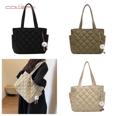 Commuting Tote Bag 2026 Fall/Winter New Style Shoulder Bag Korean Style Cotton-Filled Soft Handle Tote Handbags for Women