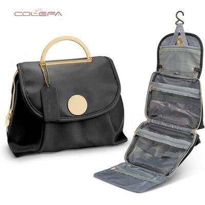 Colefa Customizable PU Leather Waterproof Toiletry Bag Makeup Pouch Storage with Hook Travel & Daily Bathroom Essentials Bags