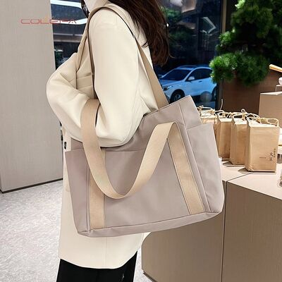 Women's Bag Japanese-Style Solid Color Tote Bag Large Capacity Shoulder Bag Casual Minimalist Mom Bag Canvas Fabric Handbag
