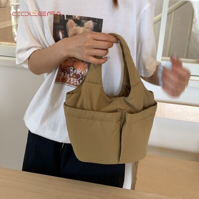 Custom LOGO Niche Nylon Shoulder Tote Bags Large Capacity Handled Women's Korean Style Tote Bag with Multiple Pockets