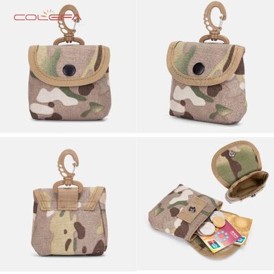 Customizable Outdoor Use Leisure Mini Key Pouch Compact Wallet & Earbud Case Nylon Lightweight Camo Hook Style Bag