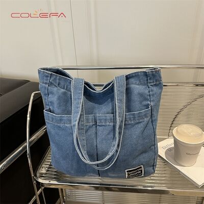 New Denim Tote Bag Korean Style Shoulder Tote Bags Customized Vintage Bohemian Women's Large Capacity Bag with Logo