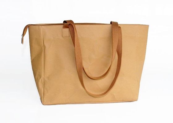 Βιώσιμο καφετί Washable Tote τοποθετεί τις γυναικείες τσάντες τσαντών αγορών εγγράφου της Kraft με το λογότυπο συνήθειας σε σάκκο